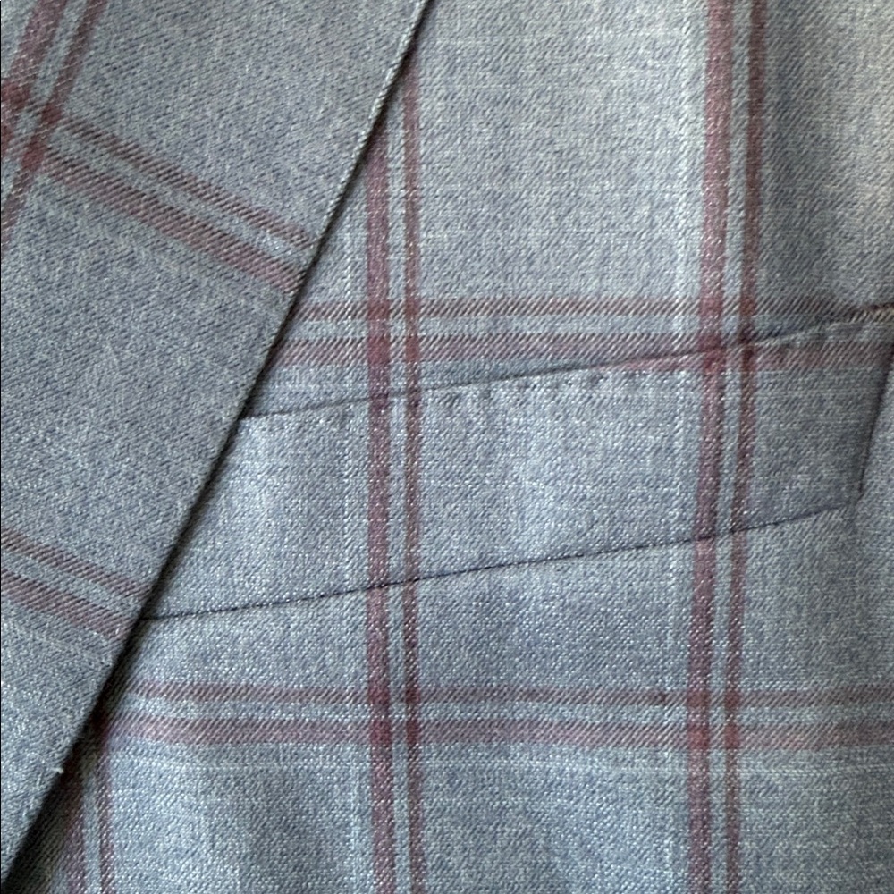 Canali Light Blue Windowpane Sportcoat with Red Checks - Picture 15 of 16